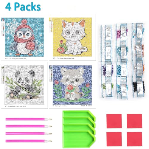 Libfx Diamond Art Kits for Kids 4-Pack – Penguin & Panda Designs for Ages 8-12