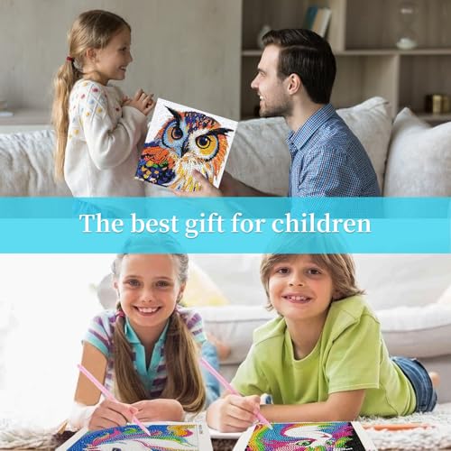 Libfx Diamond Art Kits for Kids 4-Pack – Tiger, Leopard, Owl, Dog Designs – Beginner-Friendly Craft for Ages 8-12