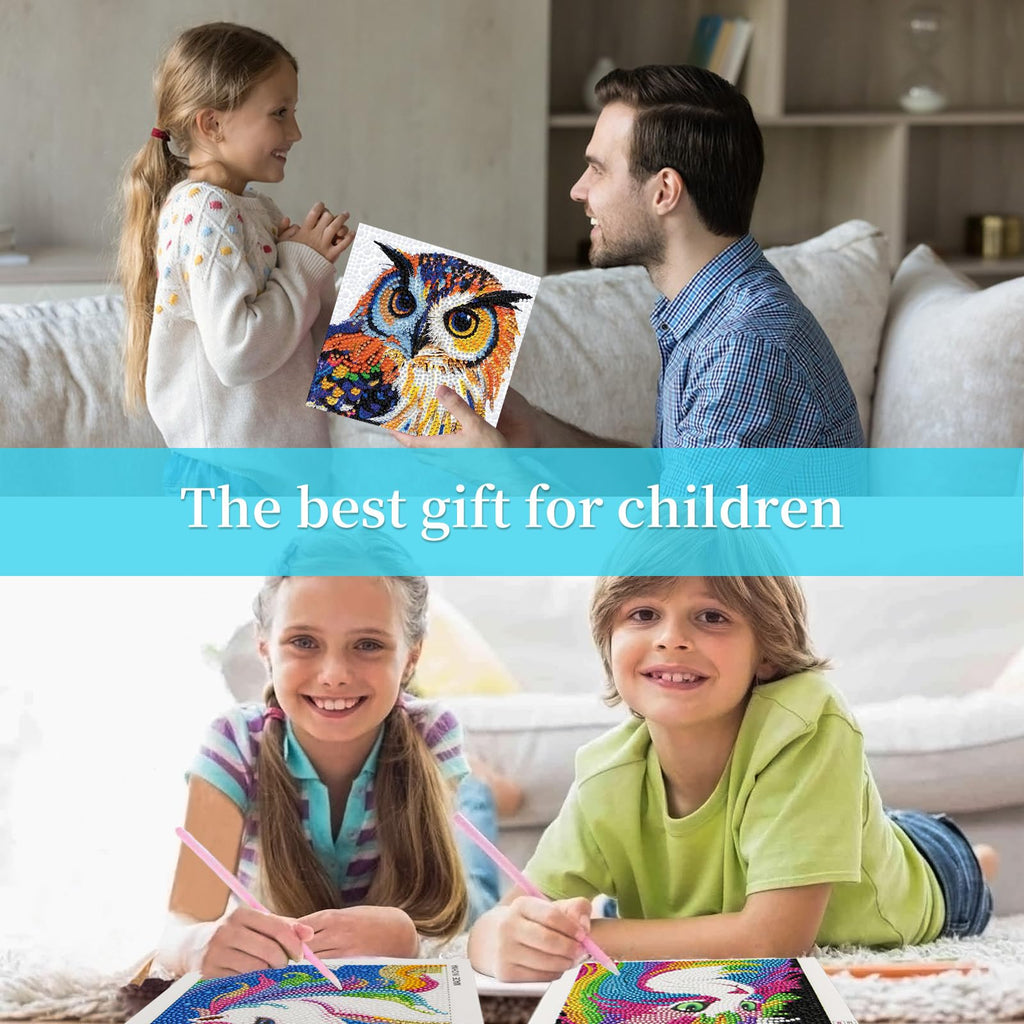 Libfx Diamond Art Kits for Kids 4-Pack – Tiger, Leopard, Owl, Dog Designs – Beginner-Friendly Craft for Ages 8-12