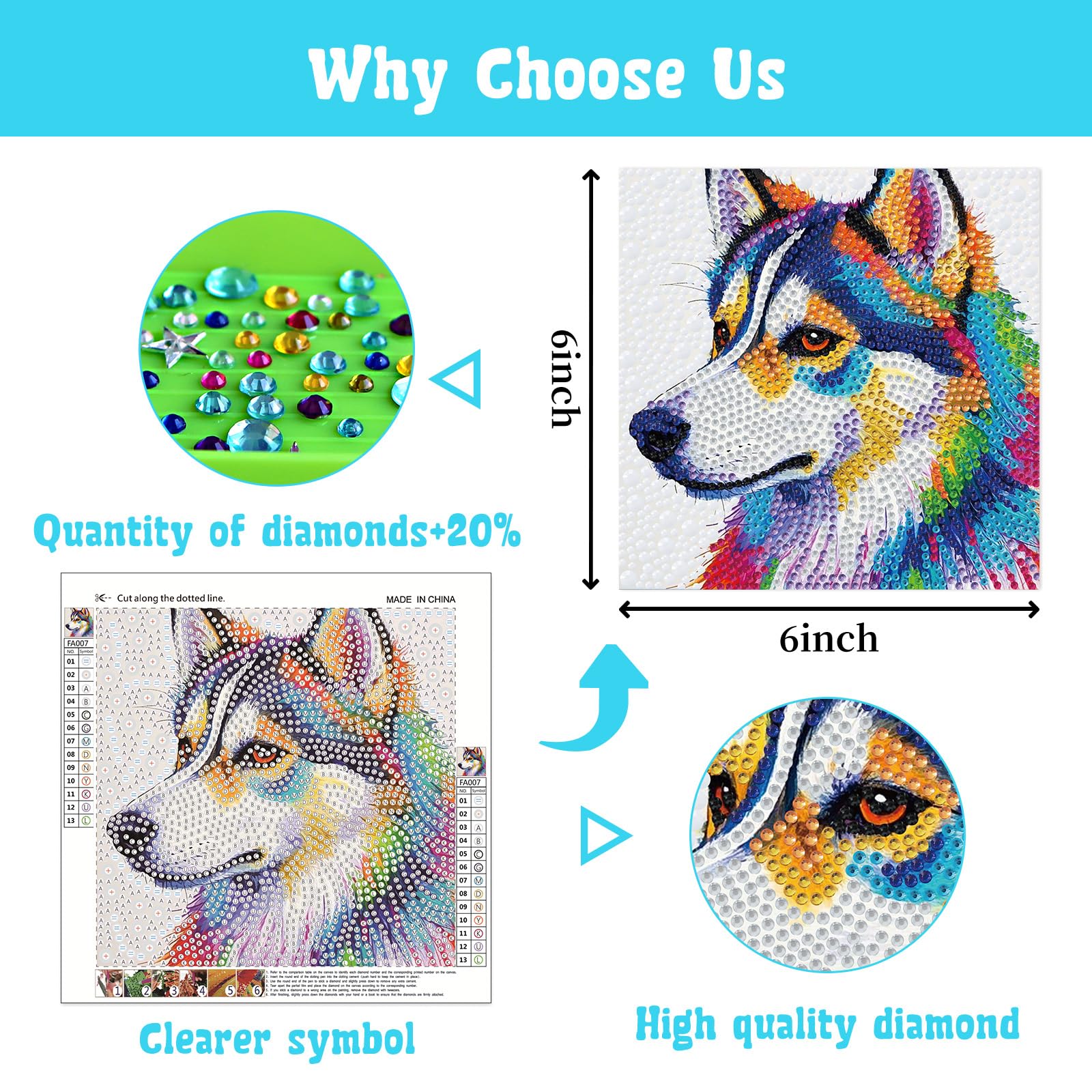 Libfx Diamond Art Kits for Kids 4-Pack – Tiger, Leopard, Owl, Dog Designs – Beginner-Friendly Craft for Ages 8-12