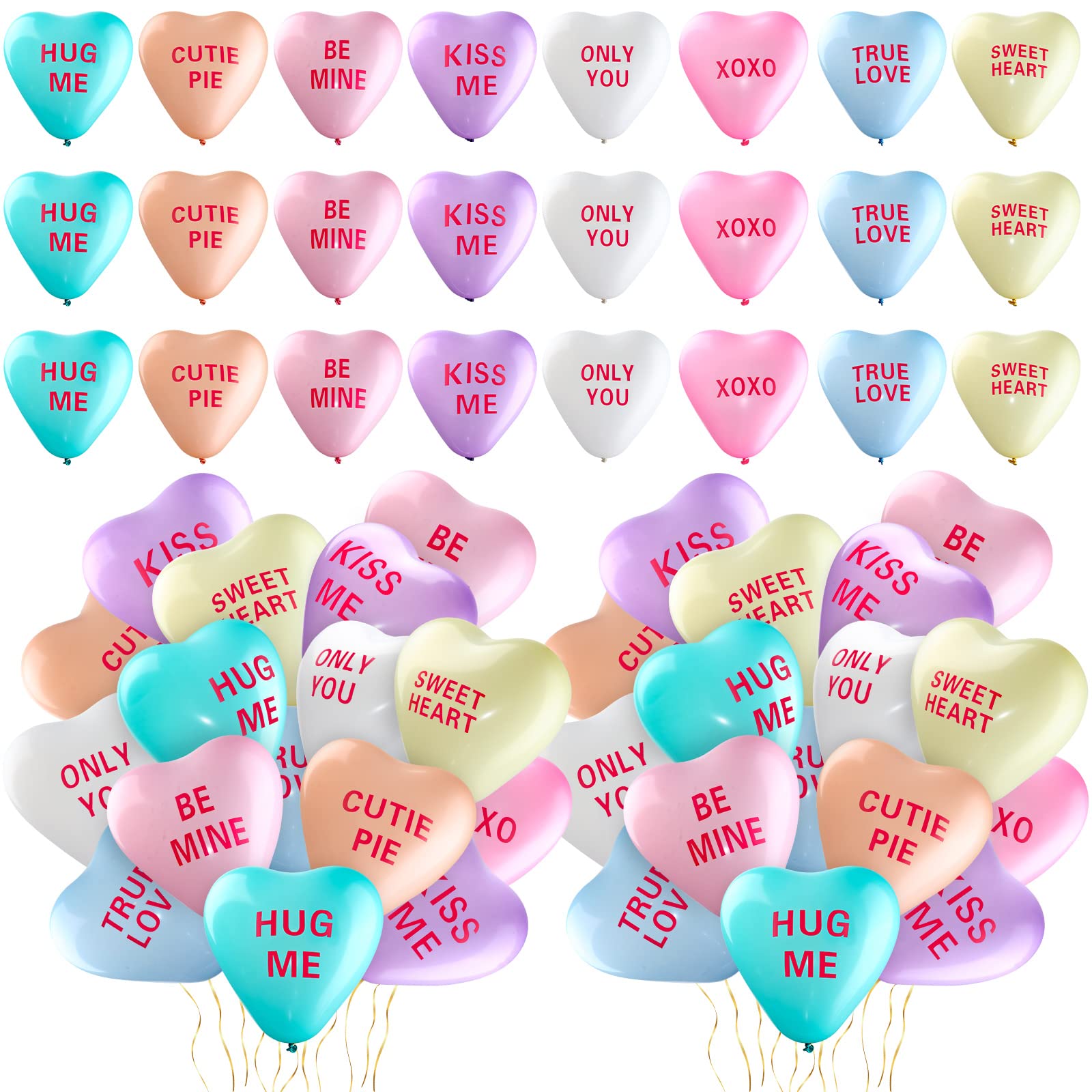Libima 100 Pack Heart Balloons 12 Inch Latex – Valentine's Day Decor with Love Phrases (4 Styles, 8 Colors)