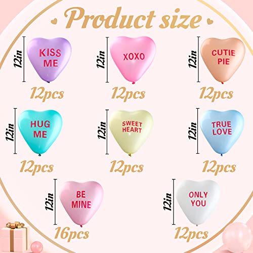 Libima 100 Pack Heart Balloons 12 Inch Latex – Valentine's Day Decor with Love Phrases (4 Styles, 8 Colors)