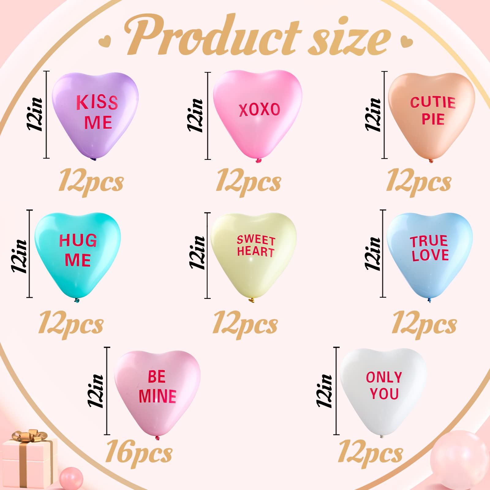 Libima 100 Pack Heart Balloons 12 Inch Latex – Valentine's Day Decor with Love Phrases (4 Styles, 8 Colors)