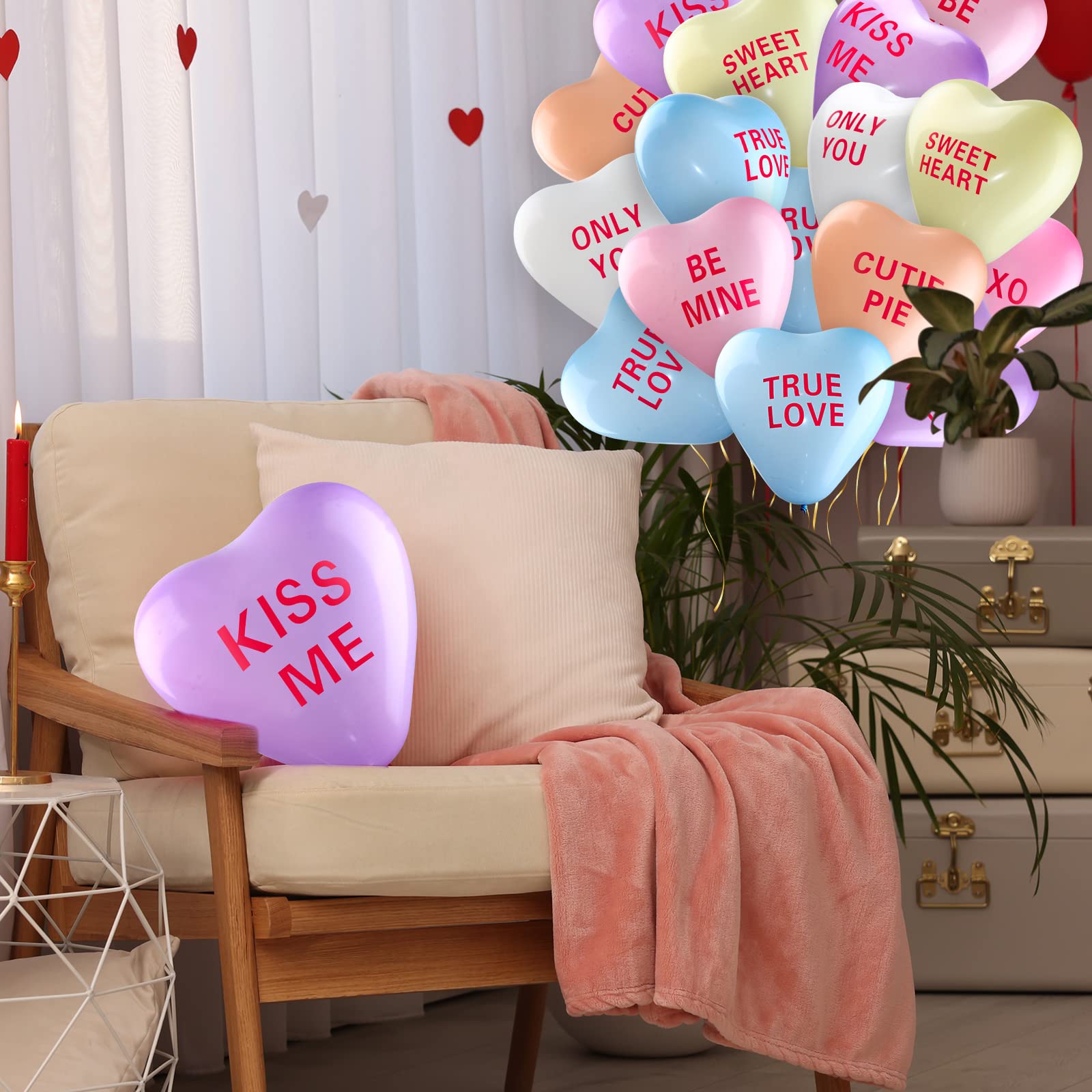 Libima 100 Pack Heart Balloons 12 Inch Latex – Valentine's Day Decor with Love Phrases (4 Styles, 8 Colors)