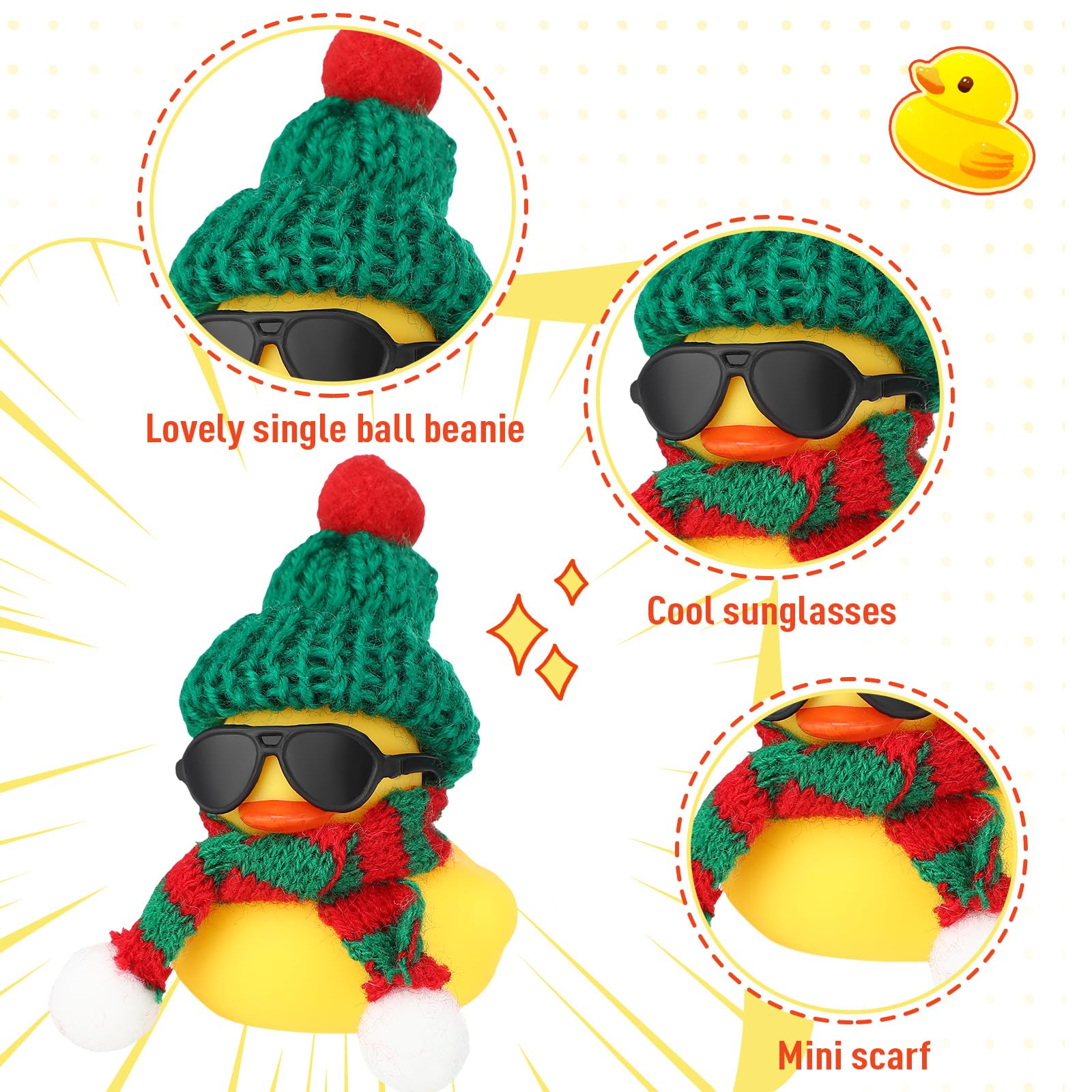 Libima 12 Christmas Rubber Ducks with Mini Hats, Scarves, Sunglasses – Glitter Bath Toys & Car Decor