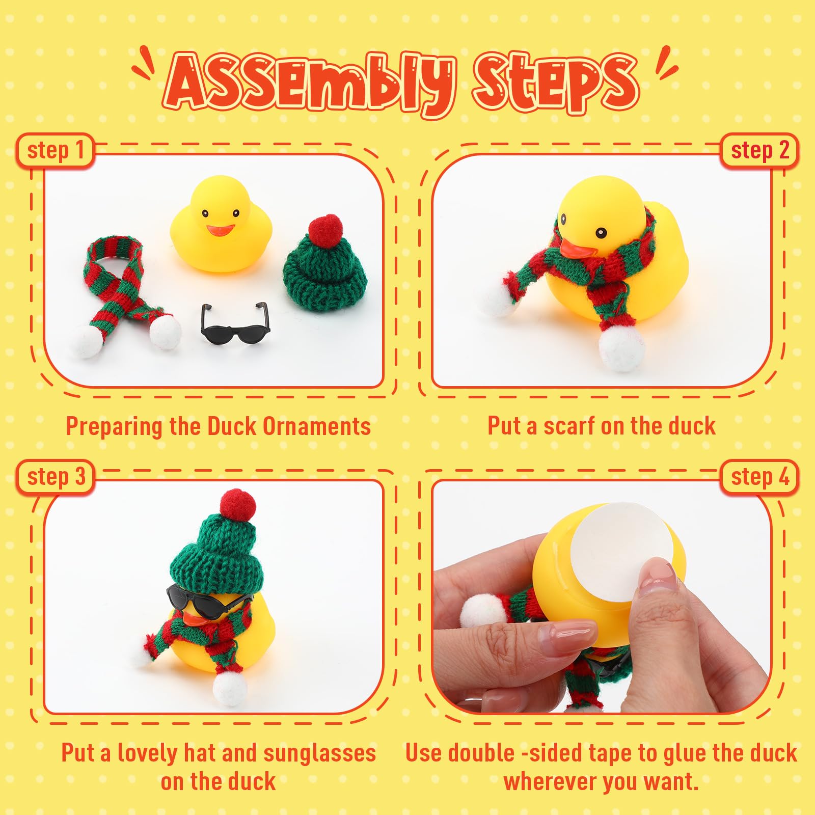 Libima 12 Christmas Rubber Ducks with Mini Hats, Scarves, Sunglasses – Glitter Bath Toys & Car Decor