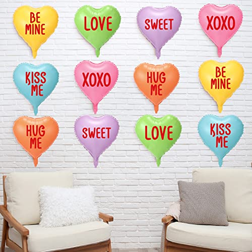 Libima 12-Pack Valentine's Day Heart Balloons 18 Inch Foil - Colorful XOXO Love Sweet Be Mine Kiss Me Hug Me Decor