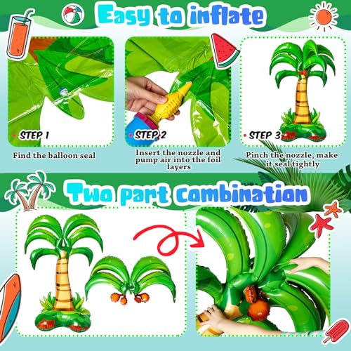 Libima 52-Inch Inflatable Palm Trees (2-Pack) - Tropical Foil Balloons for Hawaiian Luau Beach Party Decorations
