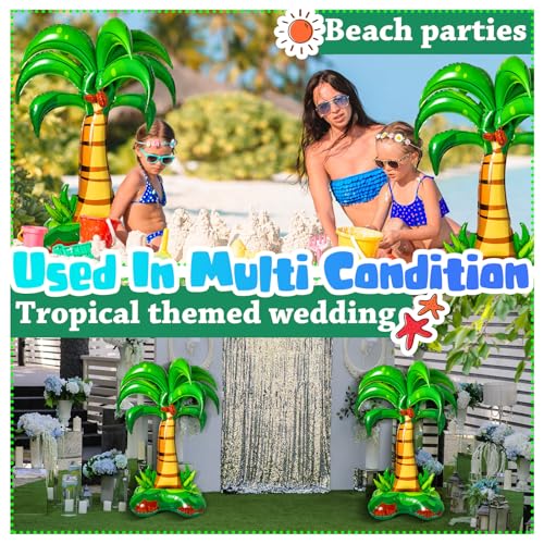 Libima 52-Inch Inflatable Palm Trees (2-Pack) - Tropical Foil Balloons for Hawaiian Luau Beach Party Decorations