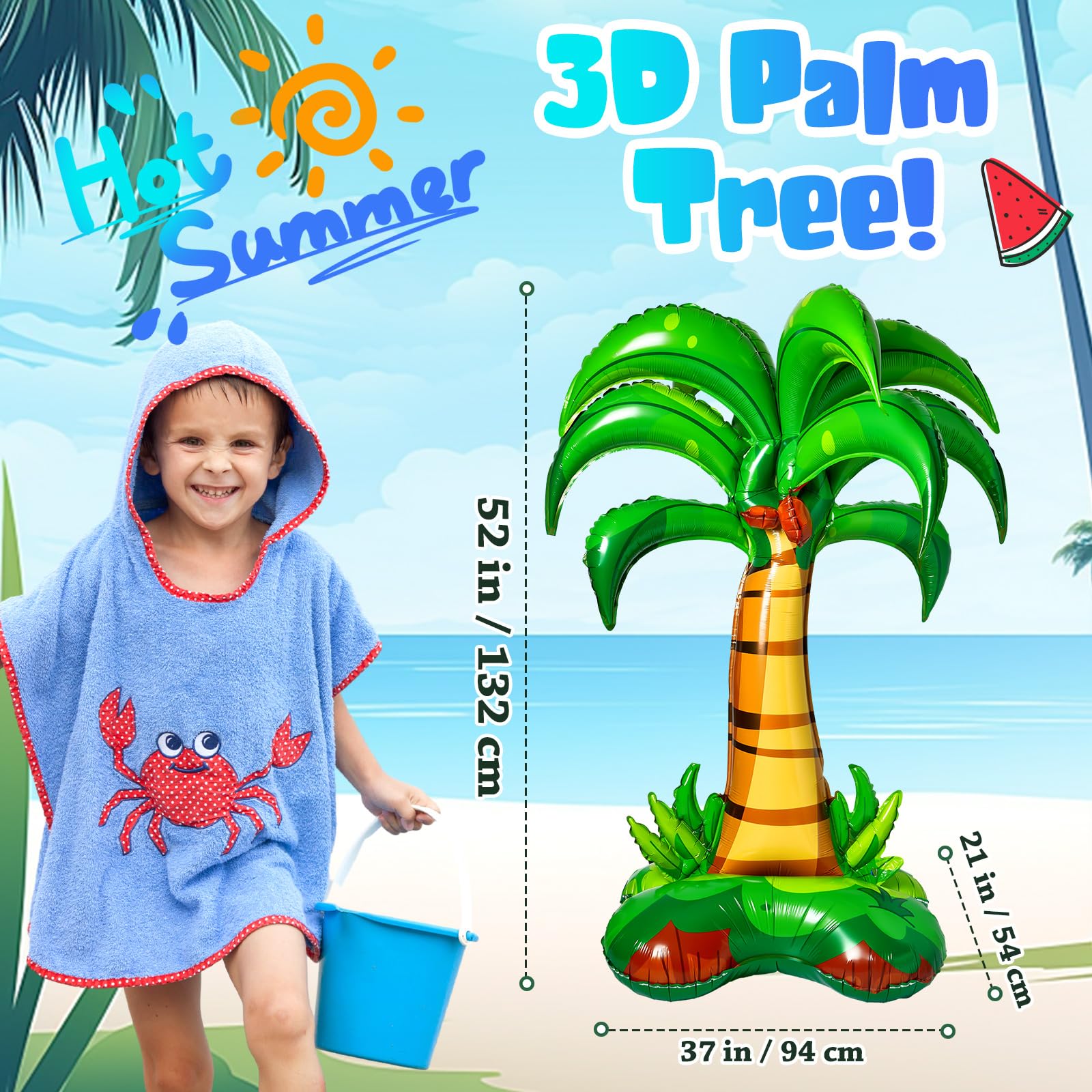 Libima 52-Inch Inflatable Palm Trees (2-Pack) - Tropical Foil Balloons for Hawaiian Luau Beach Party Decorations