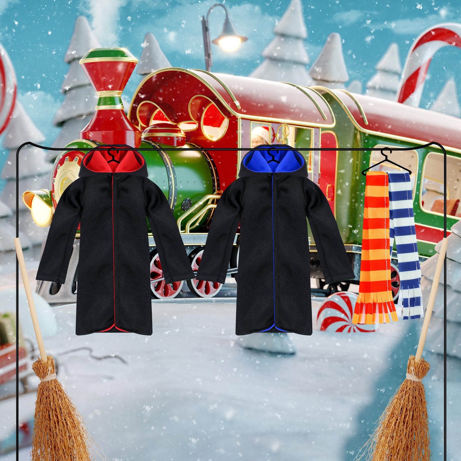 Libima 6-Piece Wizard Doll Costume Set – Mini Robes, Scarves & Broom for 12-Inch Dolls