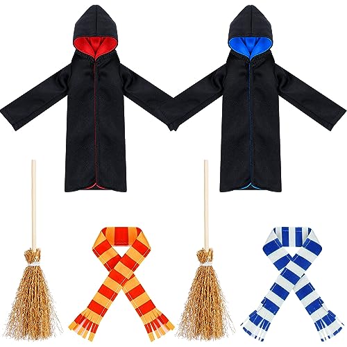 Libima 6-Piece Wizard Doll Costume Set – Mini Robes, Scarves & Broom for 12-Inch Dolls