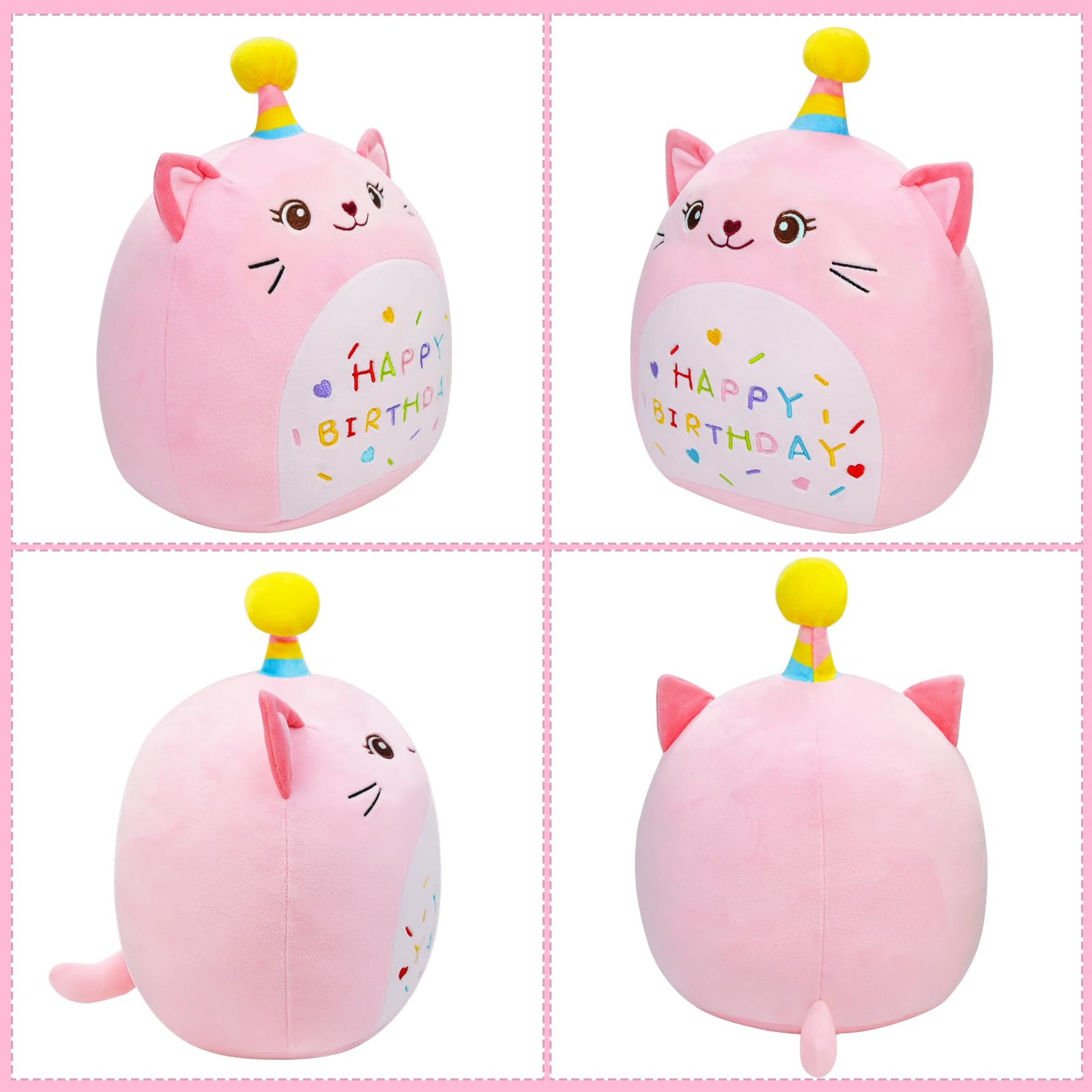 LICSOR 12-Inch Pink Cat Plush Toy with Unicorn Horn – Soft Birthday Stuffed Animal for Kids and Adults