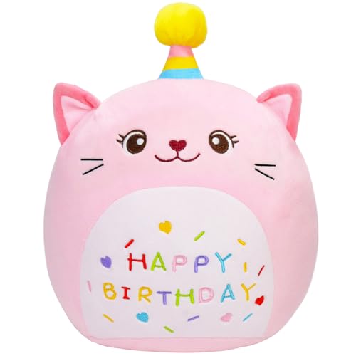 LICSOR 12-Inch Pink Cat Plush Toy with Unicorn Horn – Soft Birthday Stuffed Animal for Kids and Adults
