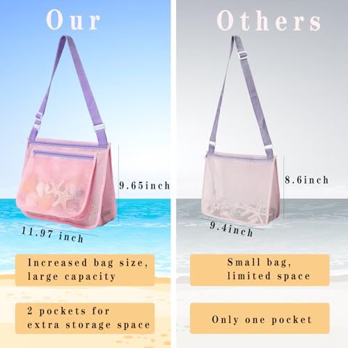 LIDAGO 3-Pack Kids Mesh Beach Bags with Adjustable Straps - Shell Collecting and Toy Storage