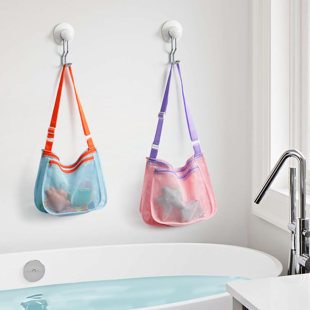 LIDAGO 3-Pack Kids Mesh Beach Bags with Adjustable Straps - Shell Collecting and Toy Storage
