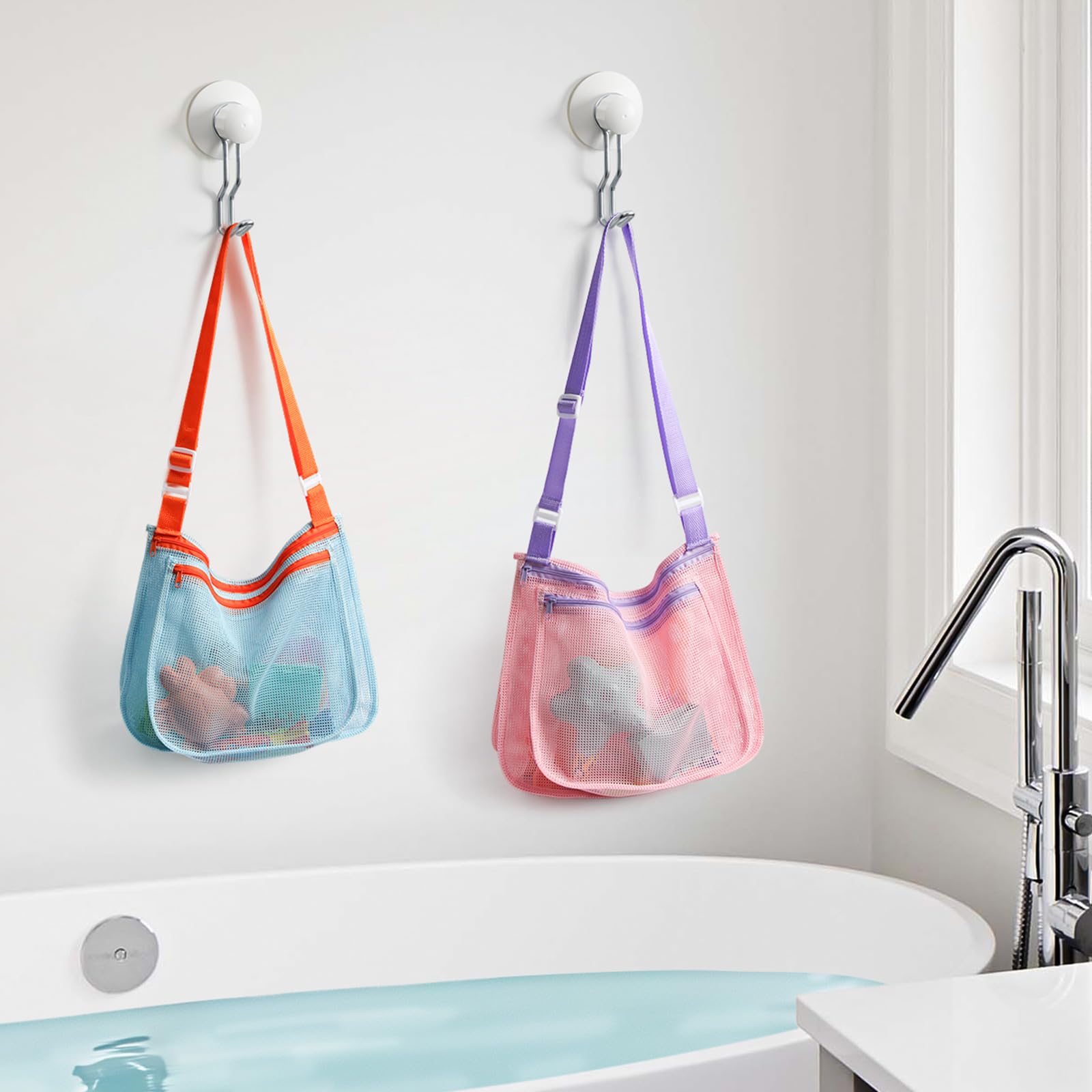 LIDAGO 3-Pack Kids Mesh Beach Bags with Adjustable Straps - Shell Collecting and Toy Storage