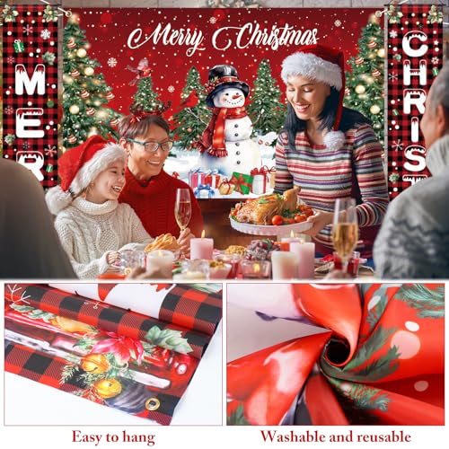 LifeisLuck 3-Piece Christmas Banner Set: 71"x43" Backdrop & 2 Porch Signs with Ribbon, Indoor/Outdoor Decor
