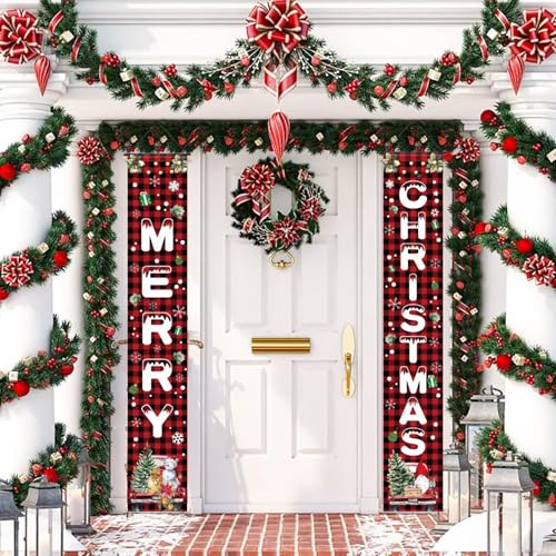 LifeisLuck 3-Piece Christmas Banner Set: 71"x43" Backdrop & 2 Porch Signs with Ribbon, Indoor/Outdoor Decor