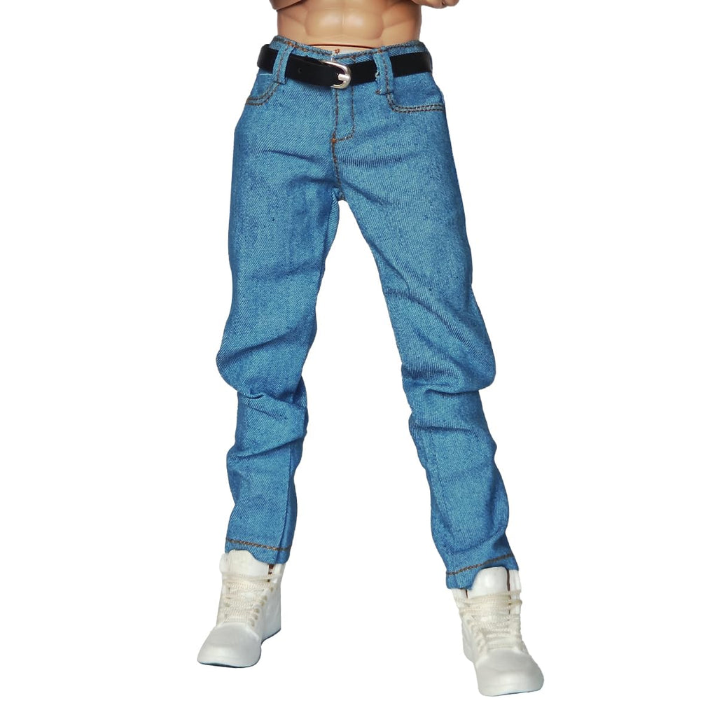 Light Blue 1/6 Scale Classic Jeans and Belt for 12-Inch Action Figures