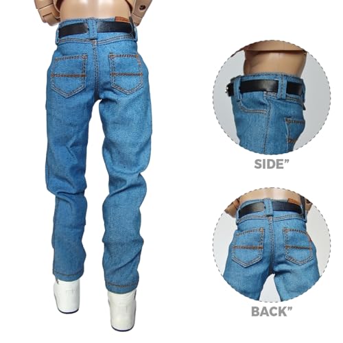 Light Blue 1/6 Scale Classic Jeans and Belt for 12-Inch Action Figures