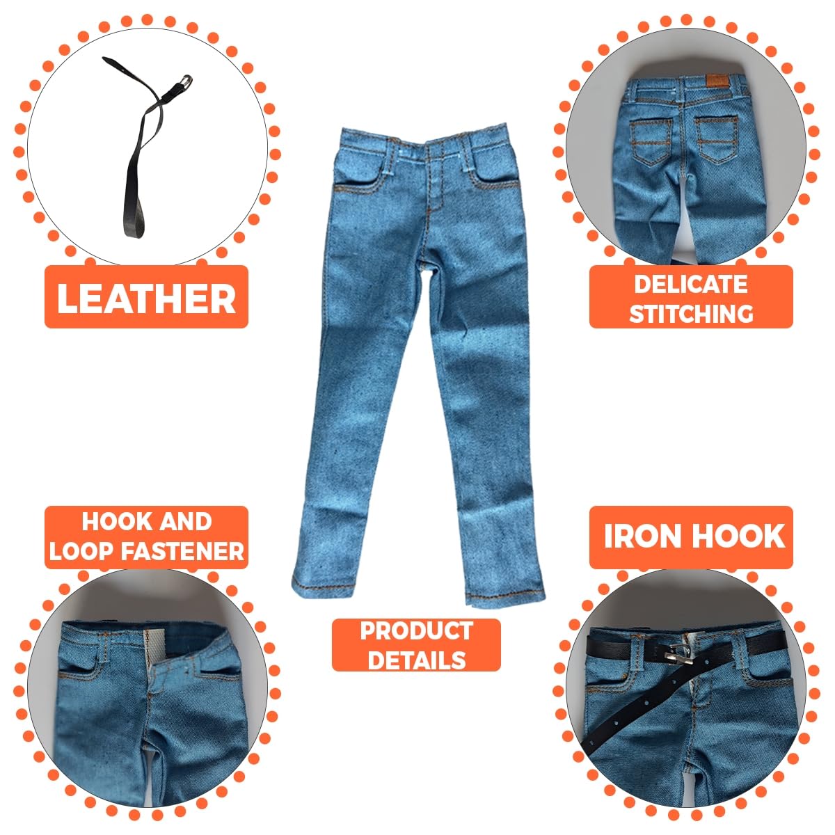 Light Blue 1/6 Scale Classic Jeans and Belt for 12-Inch Action Figures