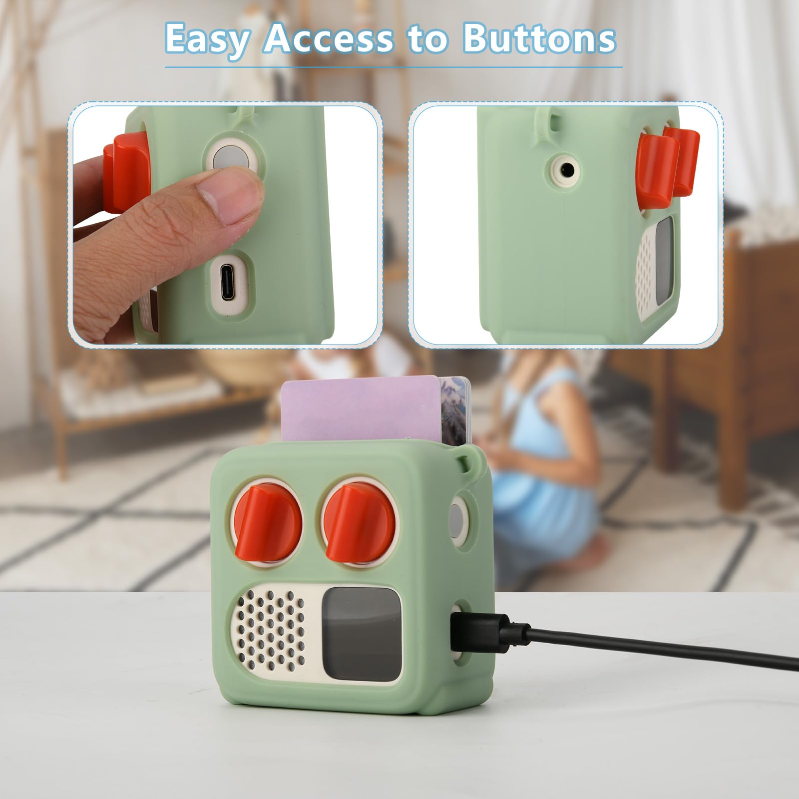 Light Green Silicone Case for Yoto Mini (2024) with Adjustable Strap and Card Slot