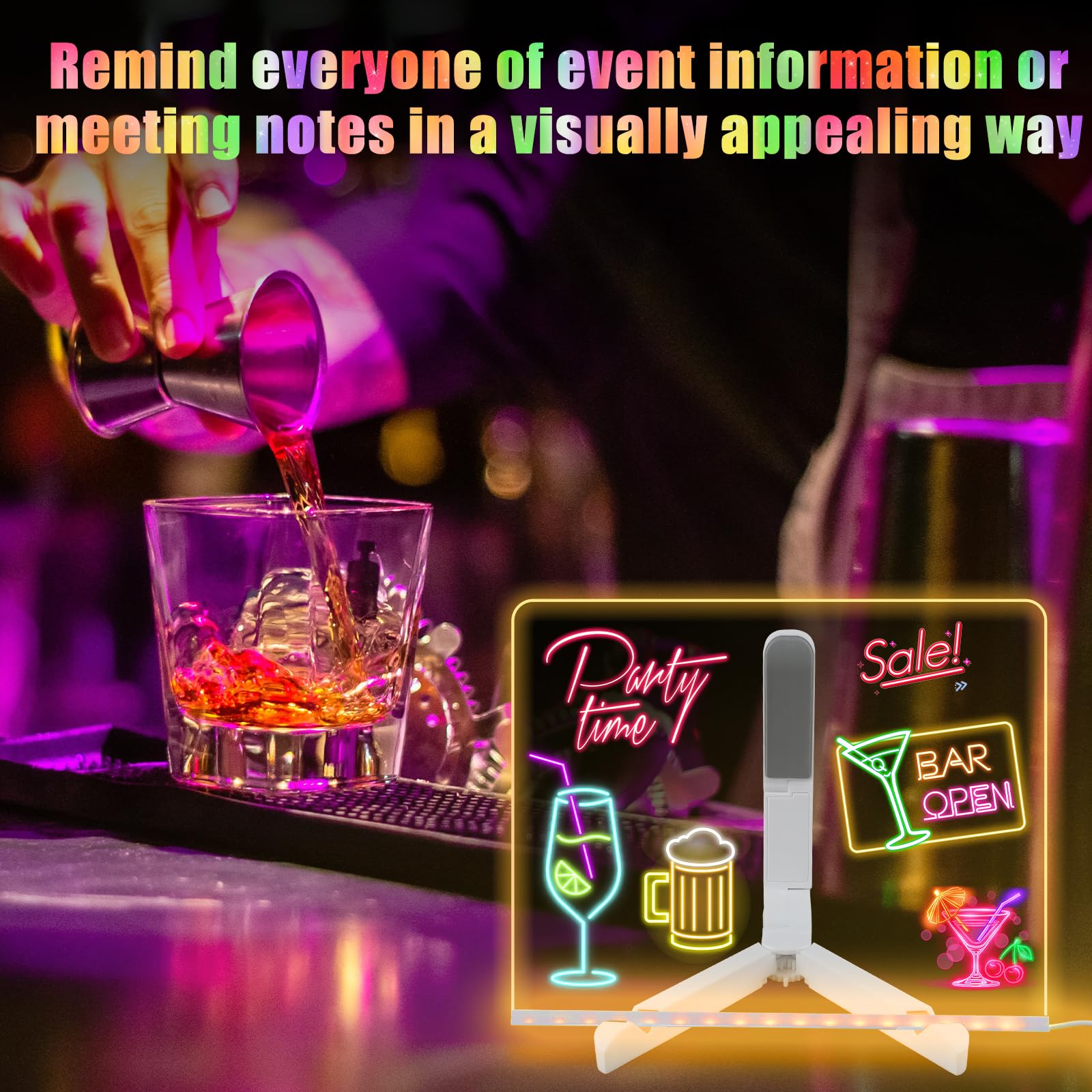 Light Up Acrylic Message Board – LED Dry Erase Board with Color Pens, 5.9 x 5.9 inches, USB Powered for Home Office or School