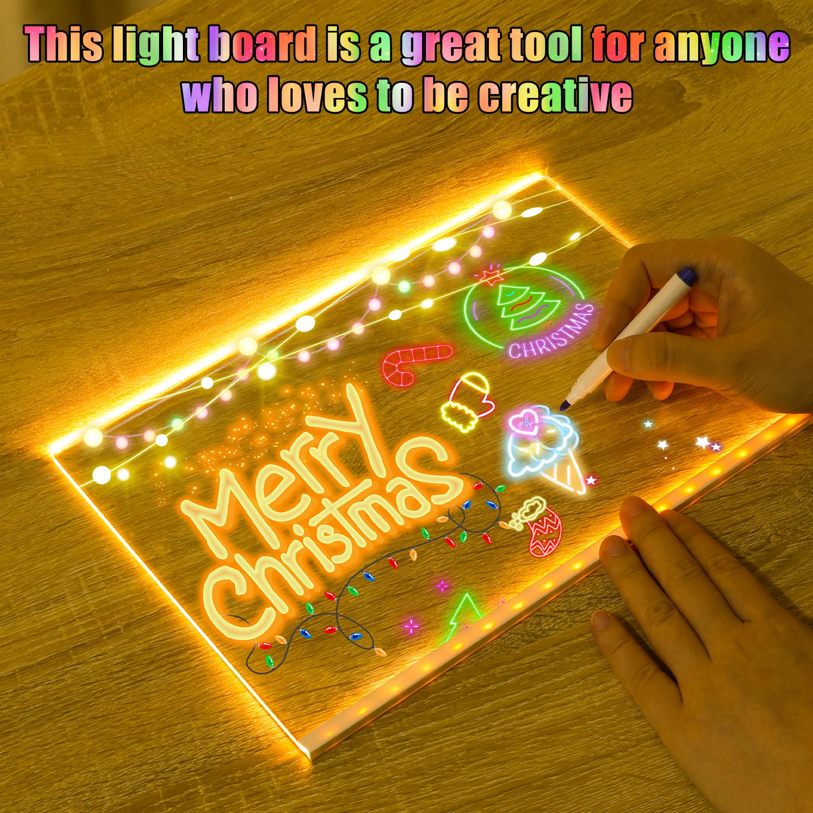 Light Up Acrylic Message Board – LED Dry Erase Board with Color Pens, 5.9 x 5.9 inches, USB Powered for Home Office or School