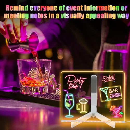 Light Up Acrylic Message Board – LED Dry Erase Board with Color Pens, 5.9 x 5.9 inches, USB Powered for Home Office or School