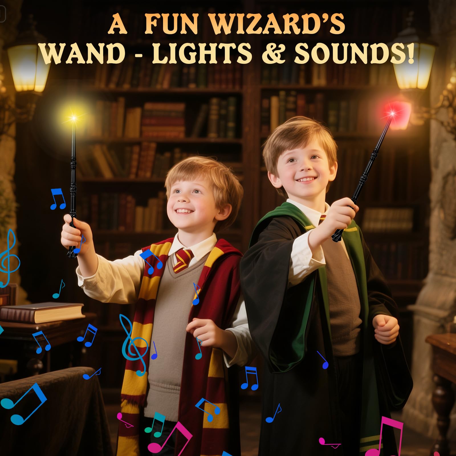 Light-Up Magic Wizard Wand Set - 2 Black Wands with Sounds & 4 Color Lights for Kids Cosplay