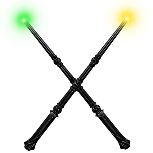 Light-Up Magic Wizard Wand Set - 2 Black Wands with Sounds & 4 Color Lights for Kids Cosplay