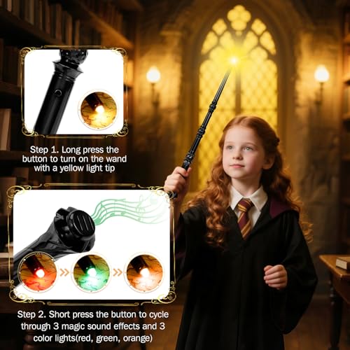 Light-Up Magic Wizard Wand Set - 2 Black Wands with Sounds & 4 Color Lights for Kids Cosplay