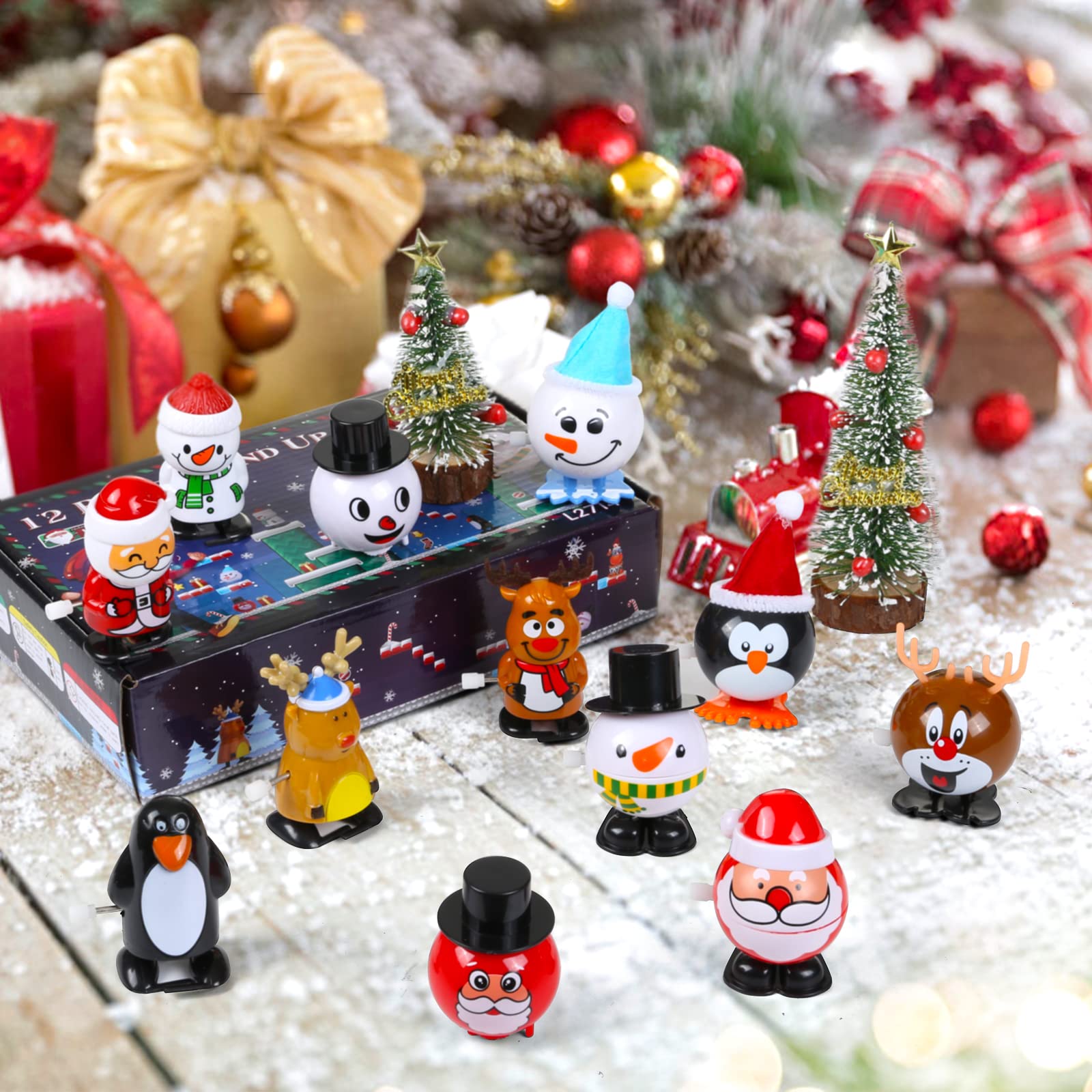 LIHAO 12-Pack Christmas Wind Up Toys – Assorted Santa, Reindeer, Snowman & Penguin Clockwork Toys for Party Favors and Stocking Stuffers