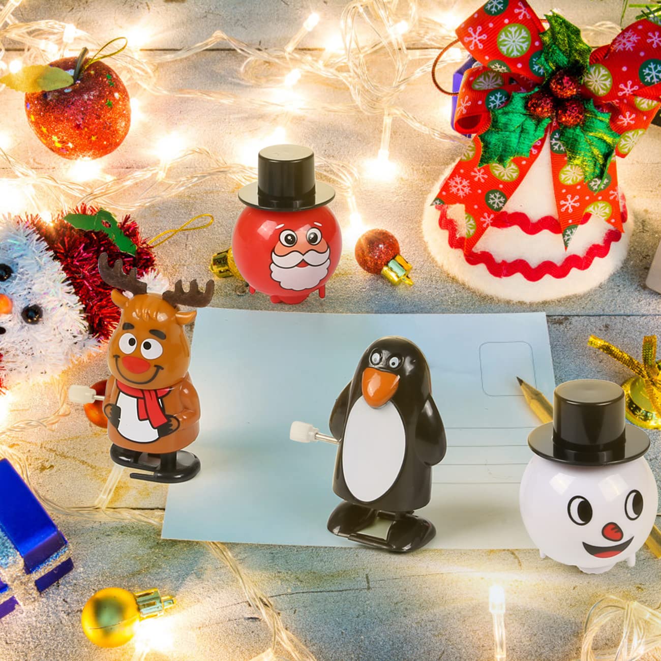LIHAO 12-Pack Christmas Wind Up Toys – Assorted Santa, Reindeer, Snowman & Penguin Clockwork Toys for Party Favors and Stocking Stuffers