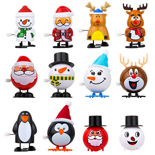 LIHAO 12-Pack Christmas Wind Up Toys – Assorted Santa, Reindeer, Snowman & Penguin Clockwork Toys for Party Favors and Stocking Stuffers