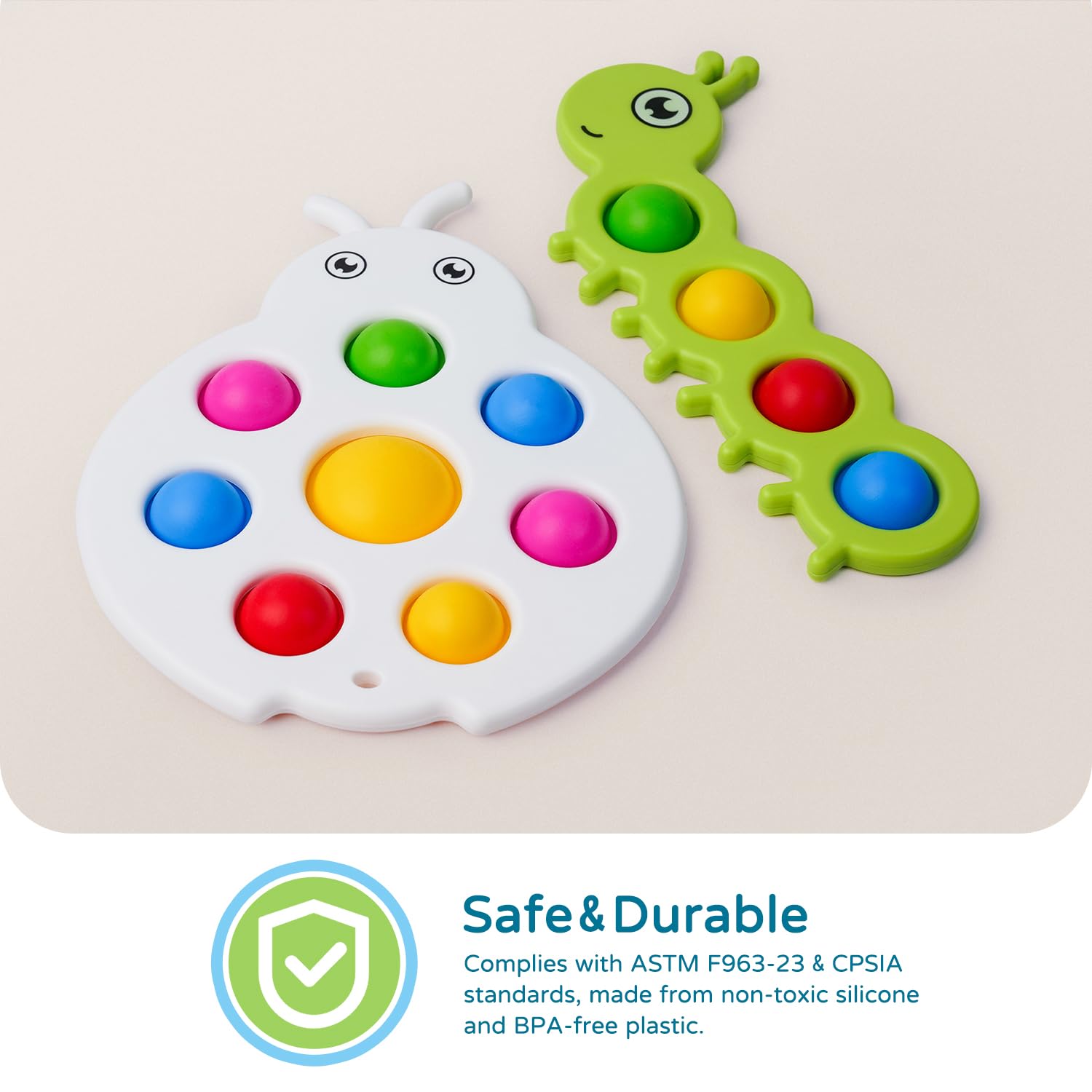 LiKee Fidget Popper Sensory Toy for Babies 10+ Months, Push Pop Bubble Busy Board for Fine Motor Skills, Travel-Friendly Stress Relief