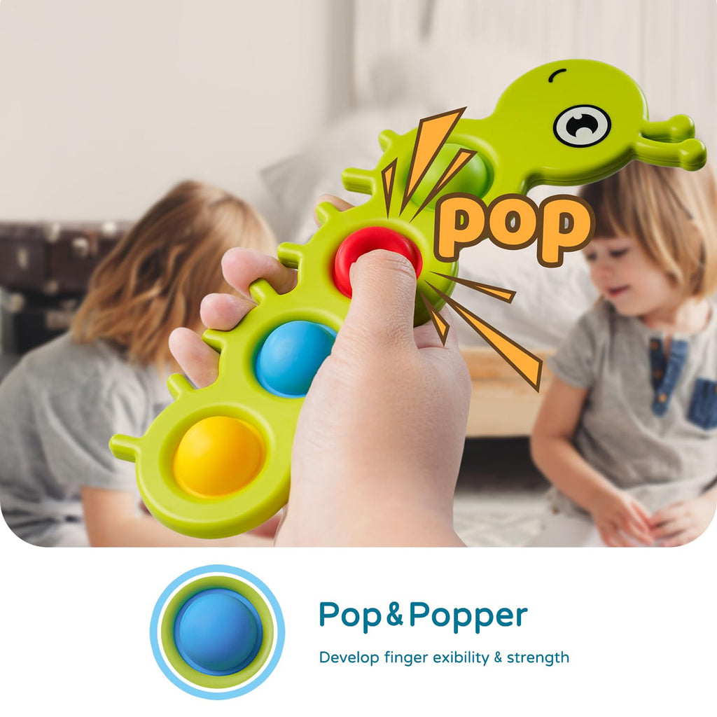 LiKee Fidget Popper Sensory Toy for Babies 10+ Months, Push Pop Bubble Busy Board for Fine Motor Skills, Travel-Friendly Stress Relief