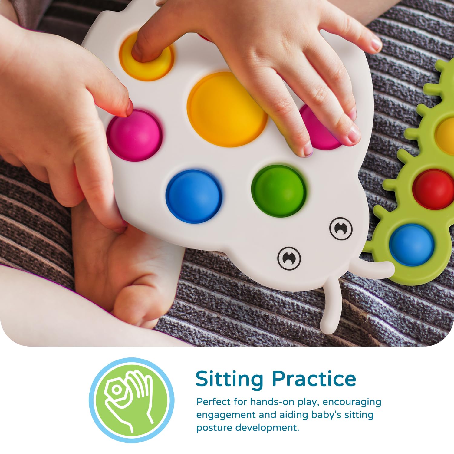 LiKee Fidget Popper Sensory Toy for Babies 10+ Months, Push Pop Bubble Busy Board for Fine Motor Skills, Travel-Friendly Stress Relief