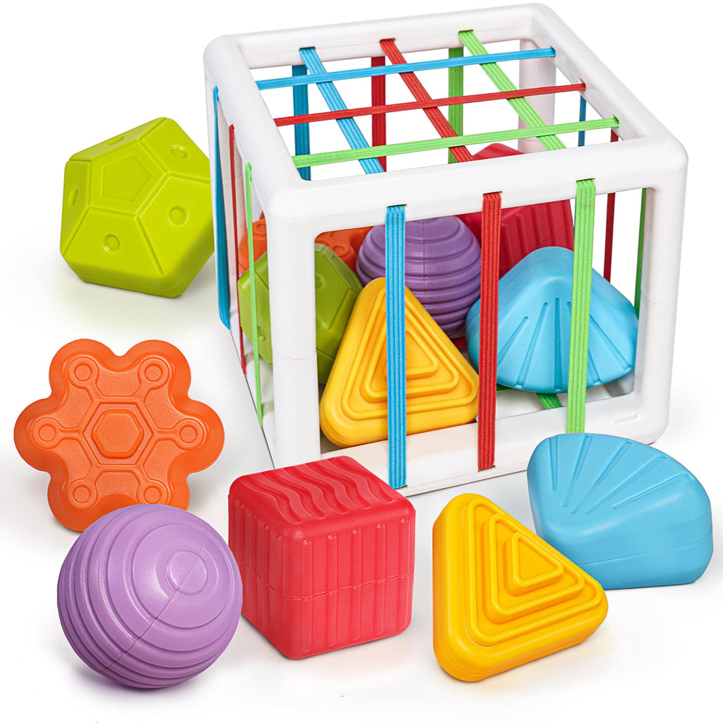 LiKee Shape Sorter Activity Cube for 1-Year-Olds - Multi Sensory Blocks with Textures, Fine Motor Skills Toy