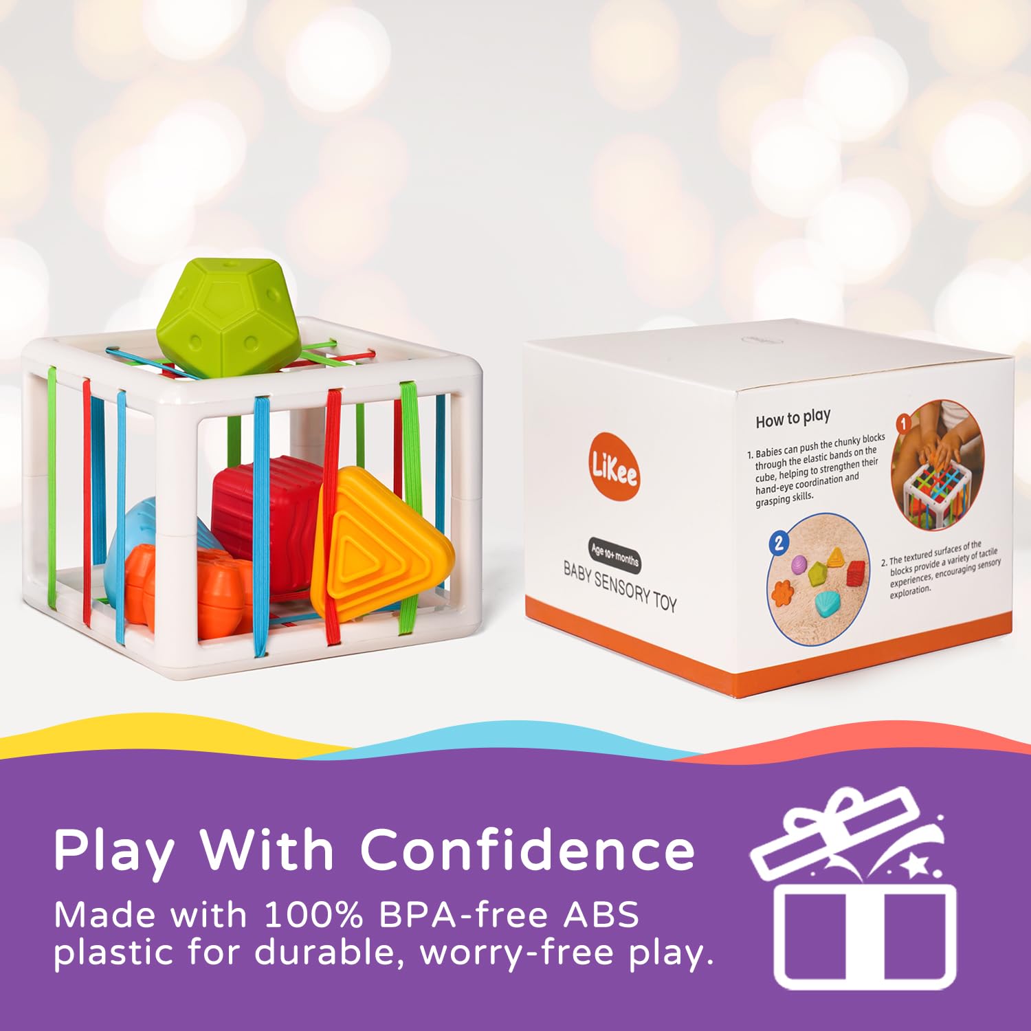 LiKee Shape Sorter Activity Cube for 1-Year-Olds - Multi Sensory Blocks with Textures, Fine Motor Skills Toy