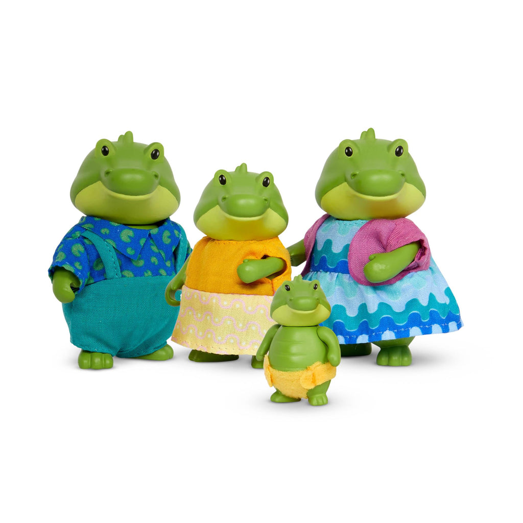 Li'l Woodzeez Bogglesby Alligator Family – Set of 4 Posable Alligator Figures with Storybook for Imaginative Play