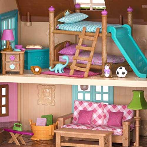 Li'l Woodzeez Bunk Beds Playset – 18-Piece Miniature Bedroom Set with Slide, Ladder, and Toys for Ages 3+