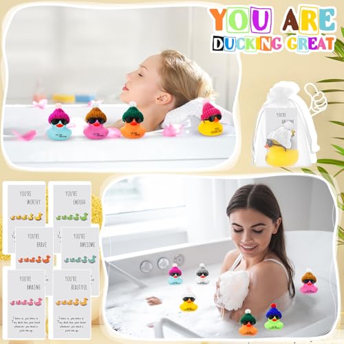 Liliful 12 Pack Mini Rubber Ducks with Sunglasses - Employee Appreciation Gifts with 'You Are Awesome' Cards - Colorful Bulk Set for Coworkers
