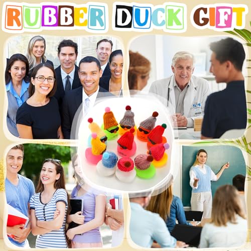 Liliful 12 Pack Mini Rubber Ducks with Sunglasses - Employee Appreciation Gifts with 'You Are Awesome' Cards - Colorful Bulk Set for Coworkers