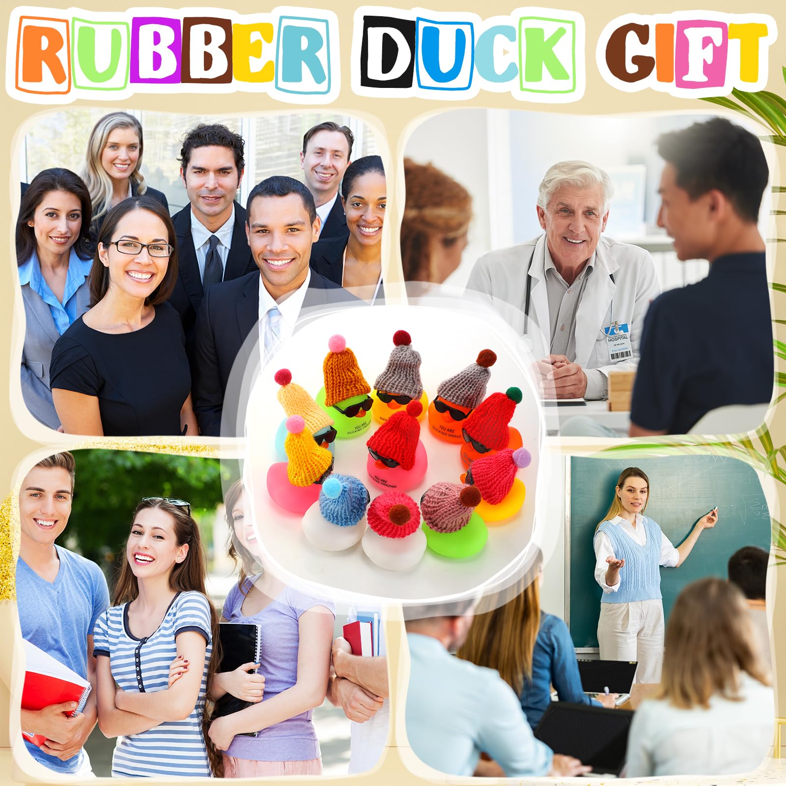 Liliful 12 Pack Mini Rubber Ducks with Sunglasses - Employee Appreciation Gifts with 'You Are Awesome' Cards - Colorful Bulk Set for Coworkers