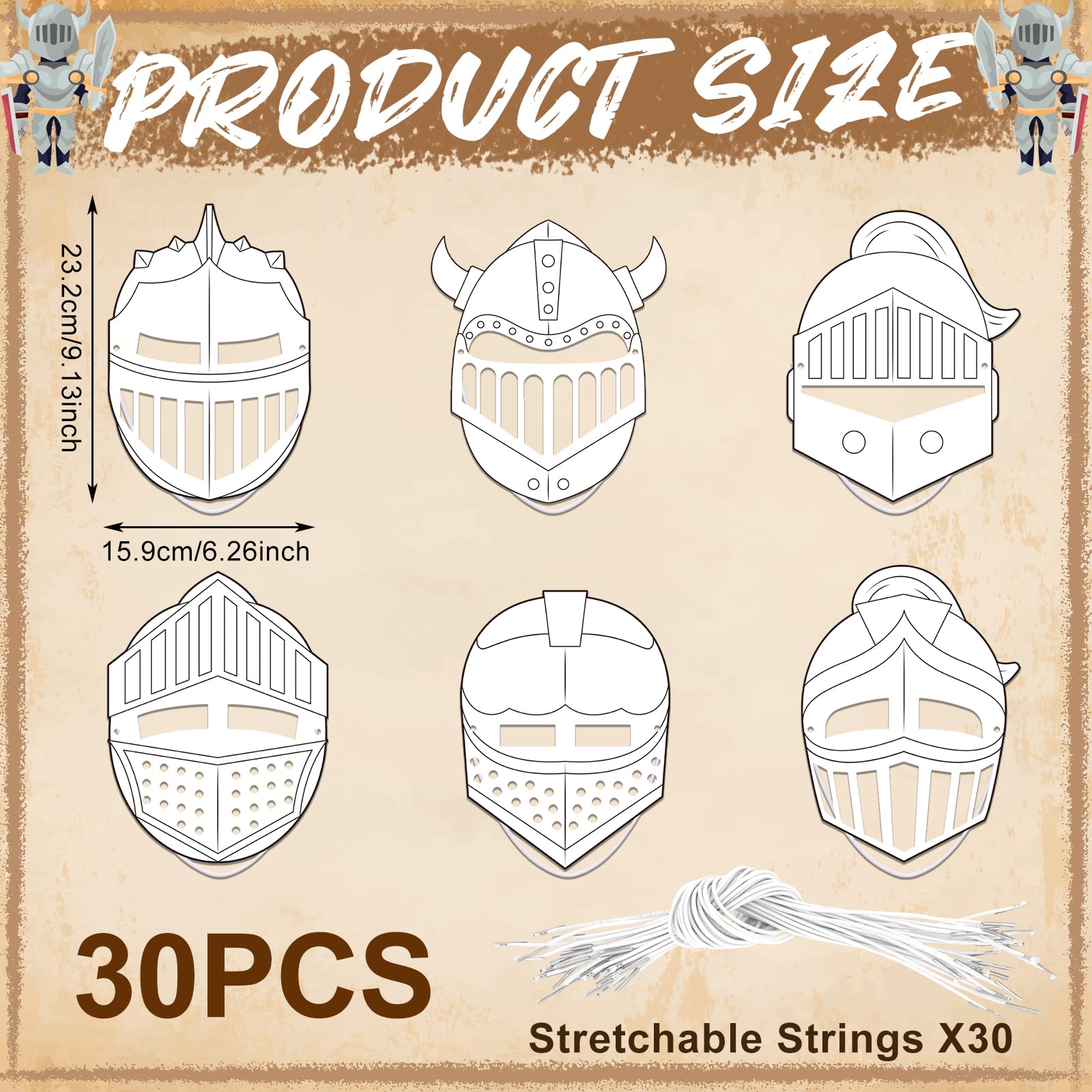 Liliful 30-Pack DIY Knight Mask Craft Kit – Blank Paper Masks for Bible Armor of God Activities