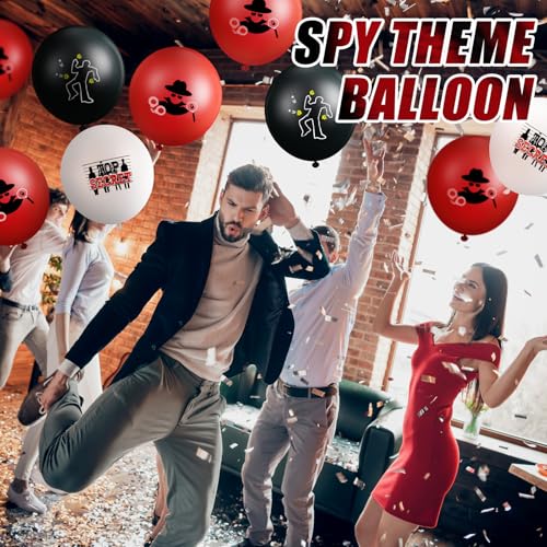 Liliful 60 Pack Red and Black Spy Theme Balloons - Classic Detective Party Decorations, 12 Inch Latex Balloons