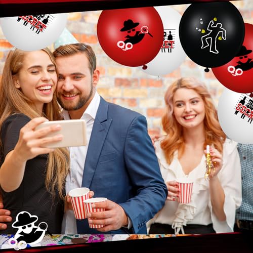 Liliful 60 Pack Red and Black Spy Theme Balloons - Classic Detective Party Decorations, 12 Inch Latex Balloons