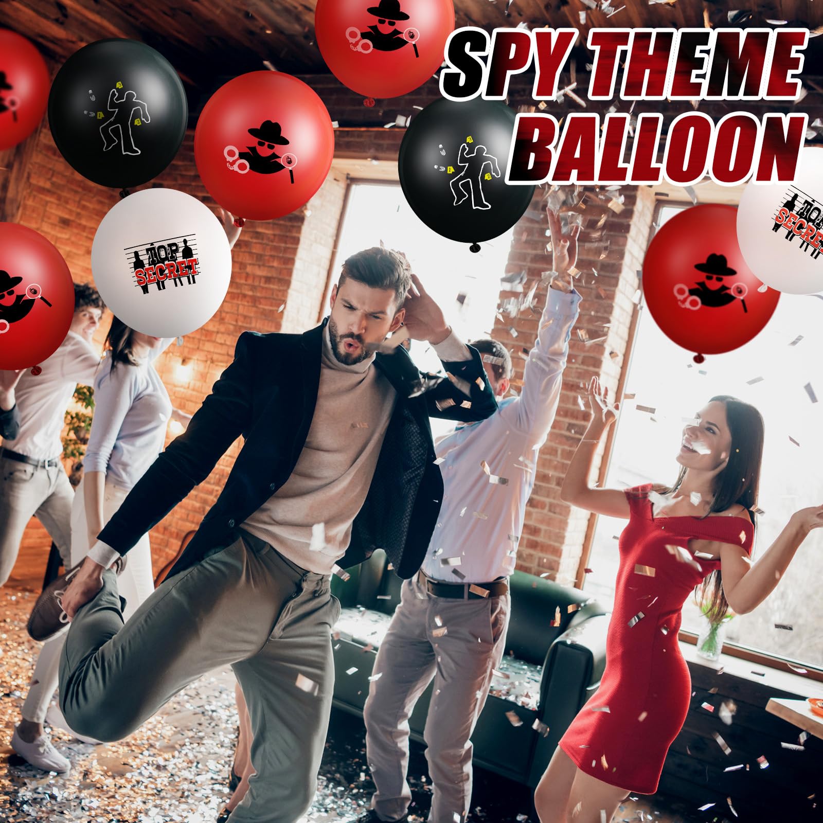 Liliful 60 Pack Red and Black Spy Theme Balloons - Classic Detective Party Decorations, 12 Inch Latex Balloons